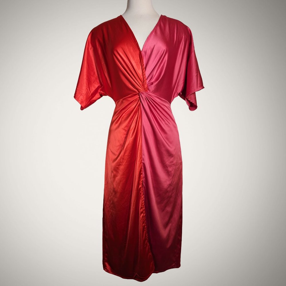 Strut & Bolt Color Block Midi Satin Bodycon Midi Dress